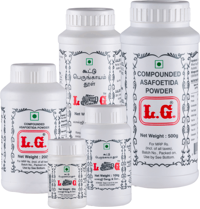 Compounded asafoetida (hing) powder from Laljee Godhoo (L.G.)