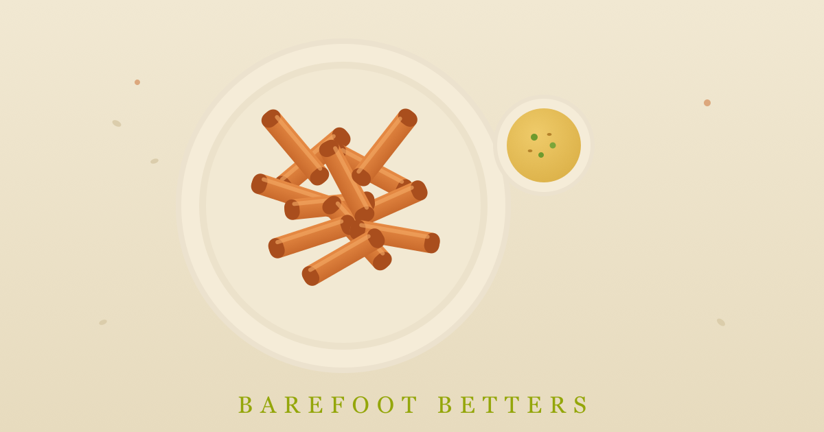 A plate of homemade sweet-potato steak fries with a dish of Spike-butter for the Intestinal body type (illustration)